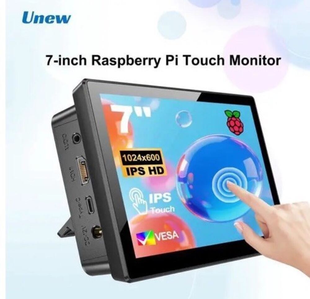 Unew 7" Raspberry Pi Touchscreen Monitor 1024x600 IPS Display HDMI USB CX070PI-A